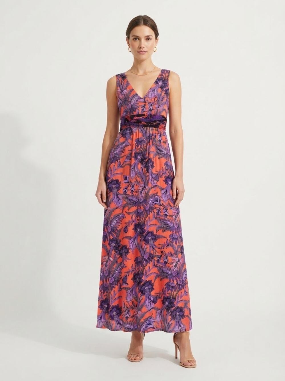 Maeve Anthropologie Floral Maxi Dress Women Size 2 Orange Purple Bohemian Chic